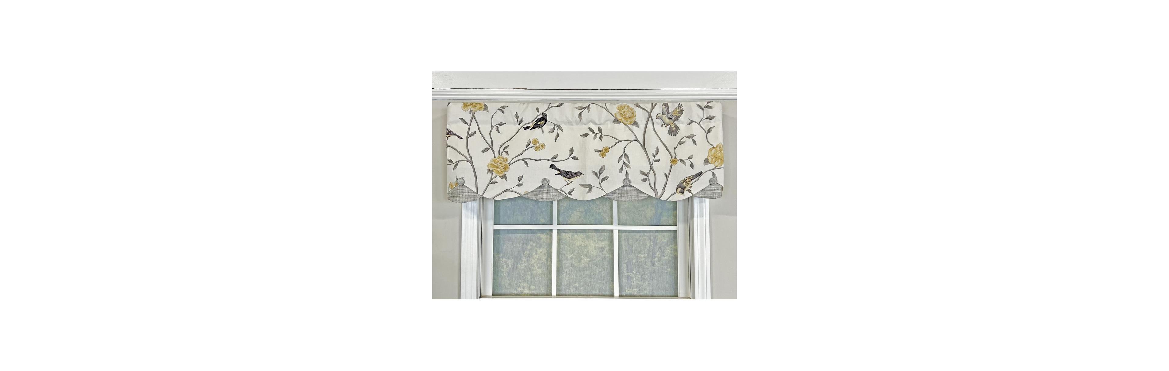 Rlf Home Trend Bird Petticoat Valance Citrine. 3"Rod Pocket, Contrast Bottom fabric. Hand Made Buttons 50"W x 15"L