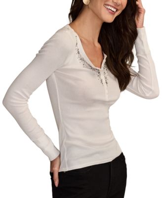 Women's Embellished Long-Sleeve Henley Top