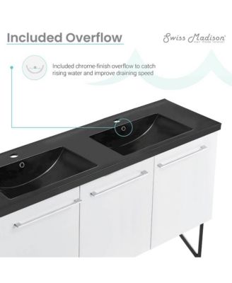 60 in. White, Double Basin Bathroom Vanity With Black Artificial Stone Sink Top