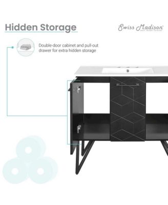 Annecy 36 in. Phantom Black Bathroom Vanity With White, 3-Hole Ceramic Sink Top