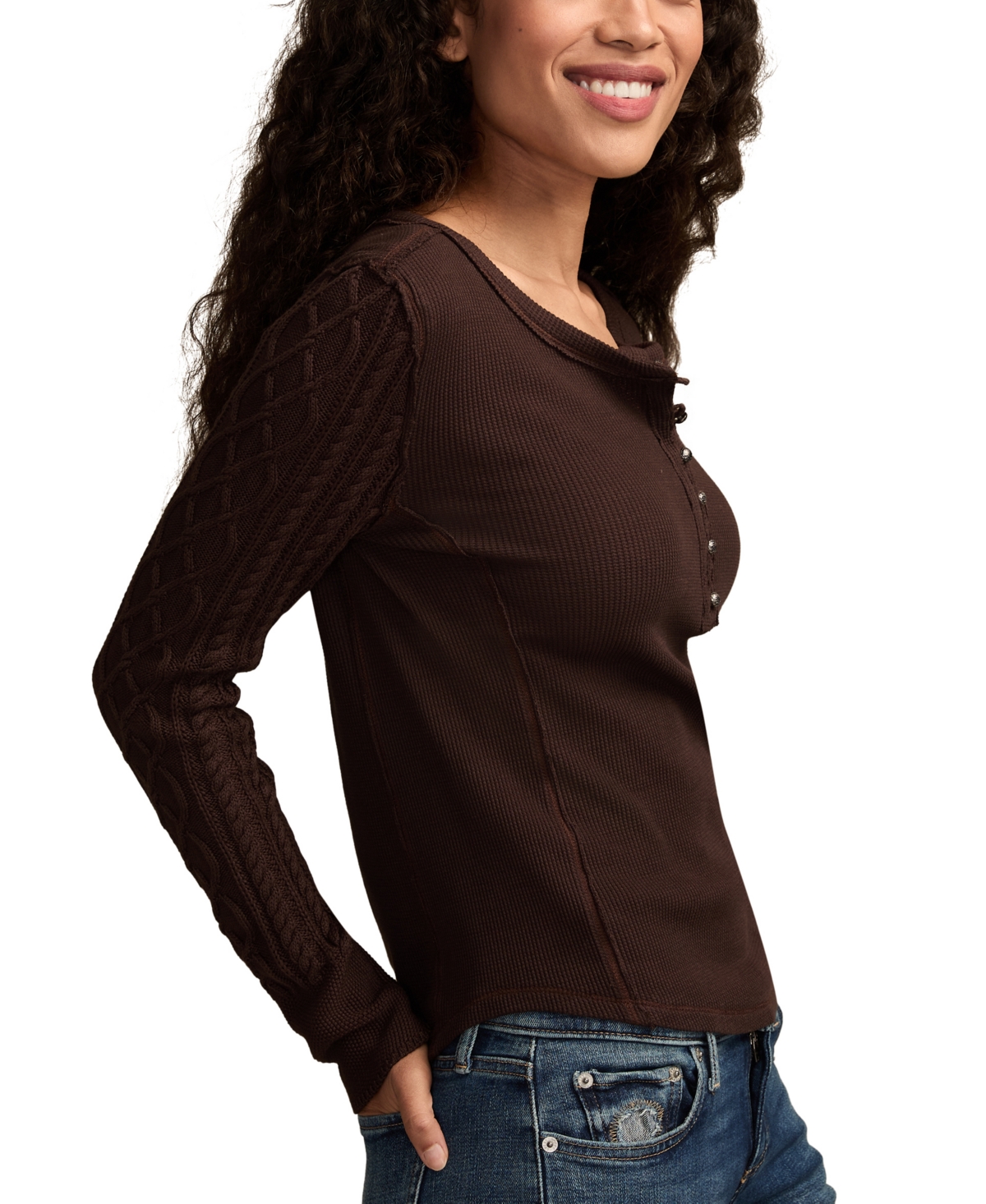 Lucky Brand Women's Textured Long-Sleeve Henley Top