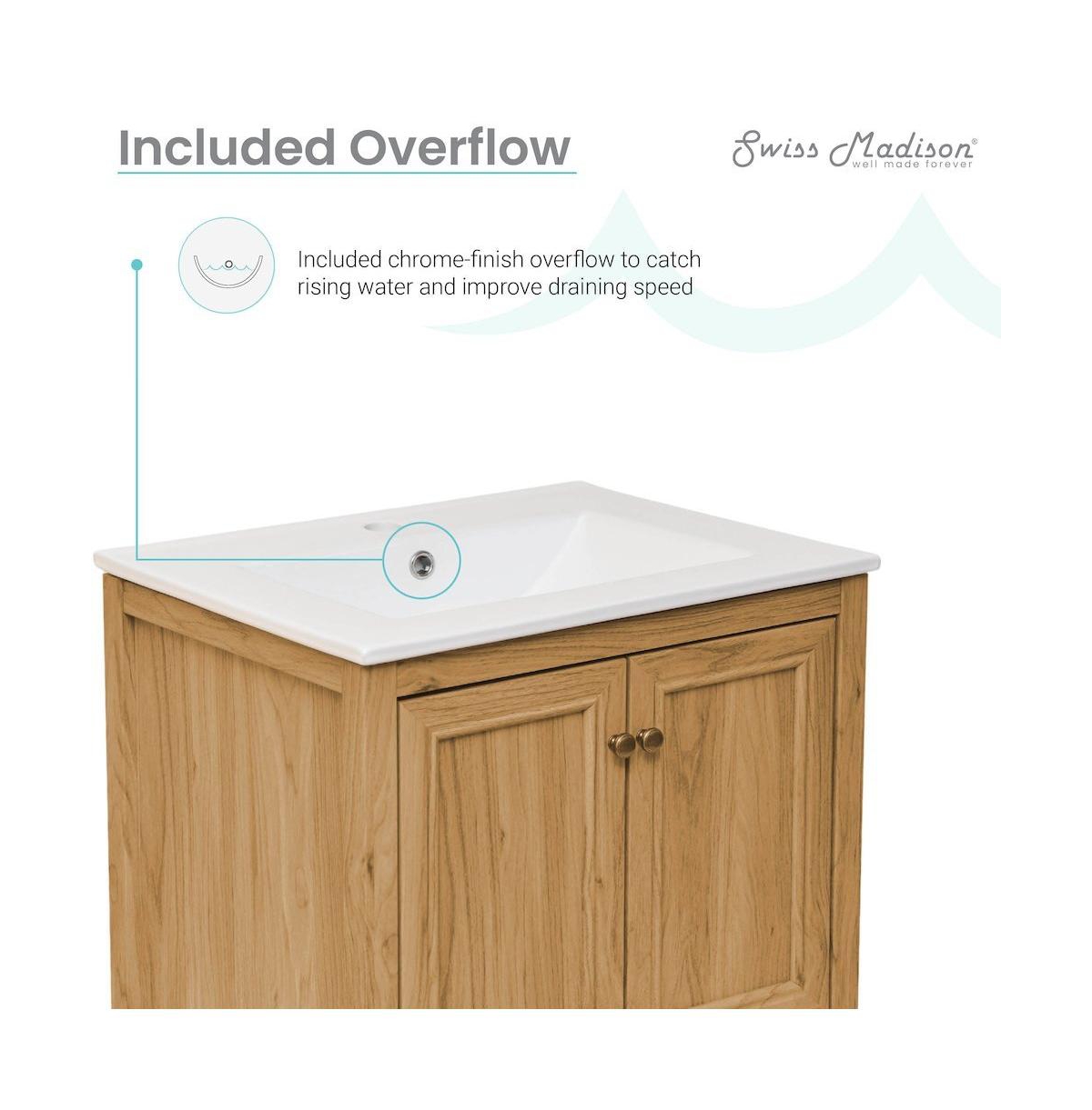 Swiss Madison Chateau 24" Freestanding Bathroom Vanity in Golden Oak with Sink Top