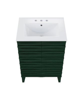 24" Freestanding Bathroom Vanity in Green Oak with 3-Hole Widespread Sink Top