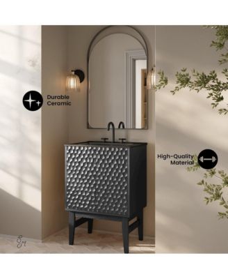 24" Freestanding Bathroom Vanity in Black Oak, Black 3-Hole Centerset Sink Top