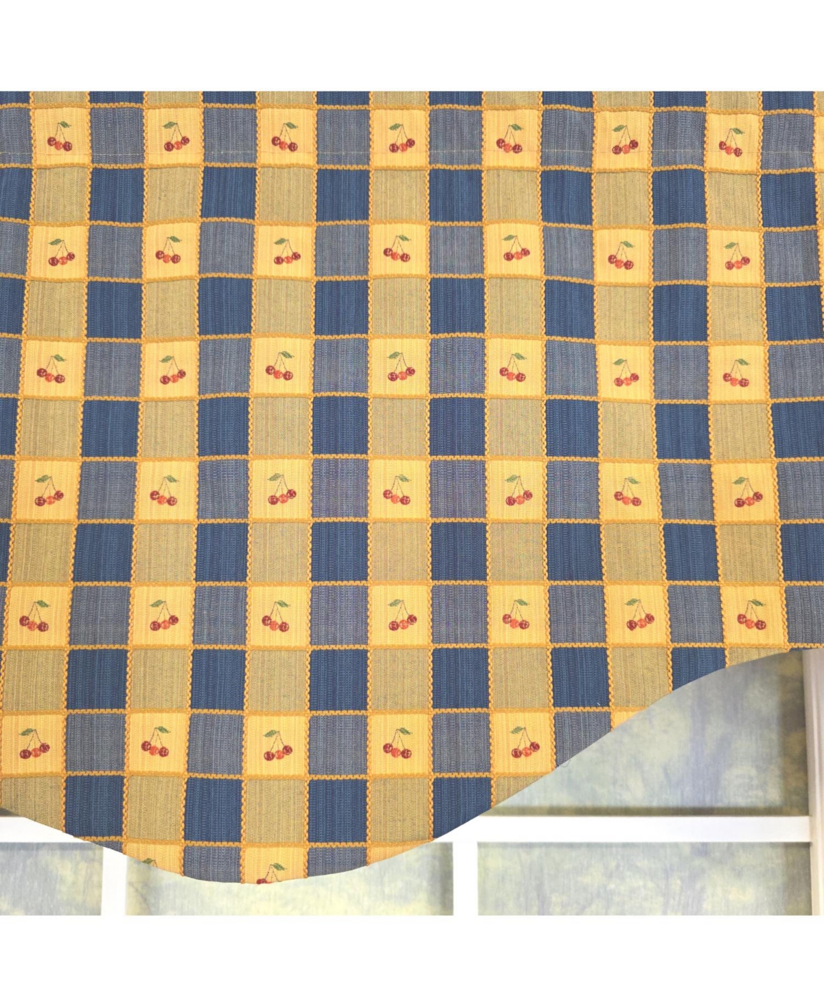 Rlf Home 100% Cotton Cherry Plaid Cornice Fully lined Windows Rod Pocket Valance 50" x 17" Navy