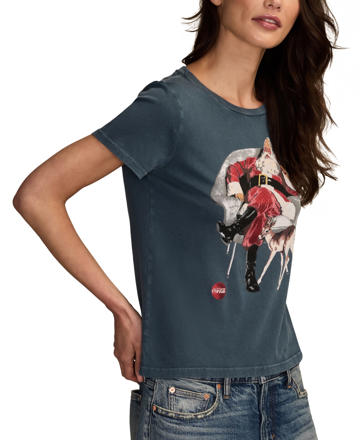Lucky Brand Women's Coke Santa Crewneck T-Shirt