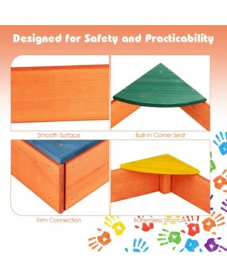 Kids Outdoor Wooden Backyard Sandbox with Built-in Corner Seating
