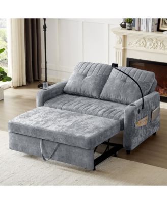 53.9 Inches Modern Loveseat Pull-out Sofa Bed with Adjustable Backrest, Two Cup Holders , a Phone Holder, Three Charging Ports