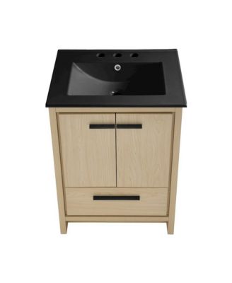Virage 24 in. Brown Oak Bathroom Vanity With Black, 3-Hole Ceramic Sink Top