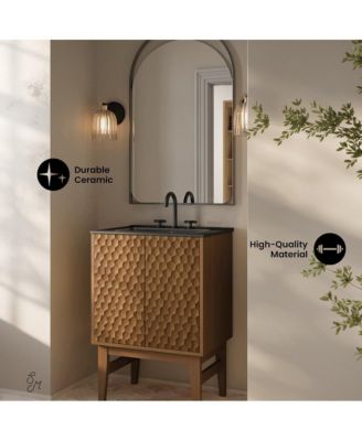 24'' Freestanding Bathroom Vanity in Brown Oak, Black 3-Hole Centerset Sink Top