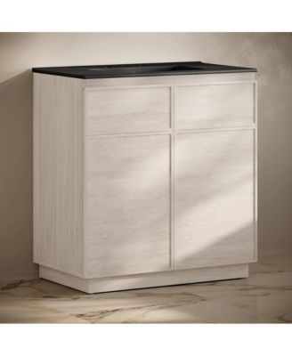 36" Freestanding Bathroom Vanity in White Oak, Black 3-Hole Widespread Sink Top
