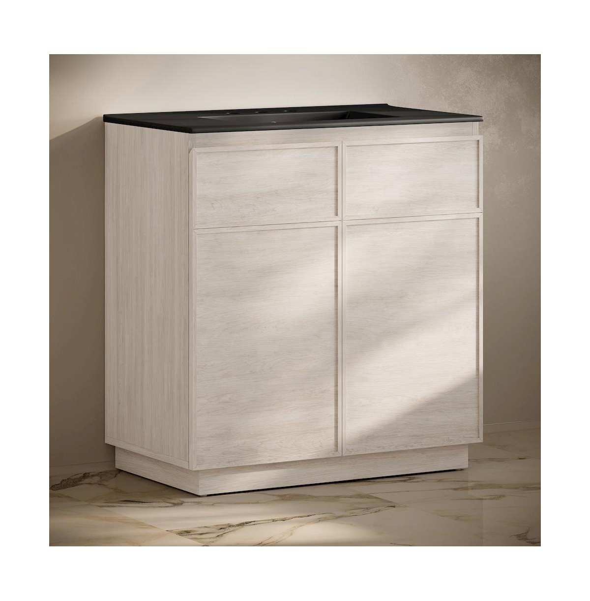 36" Freestanding Bathroom Vanity in White Oak, Black 3-Hole Widespread Sink Top