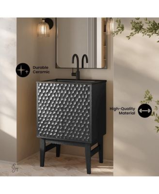 Bosse 24" Freestanding Bathroom Vanity in Black Oak with Black Sink Top