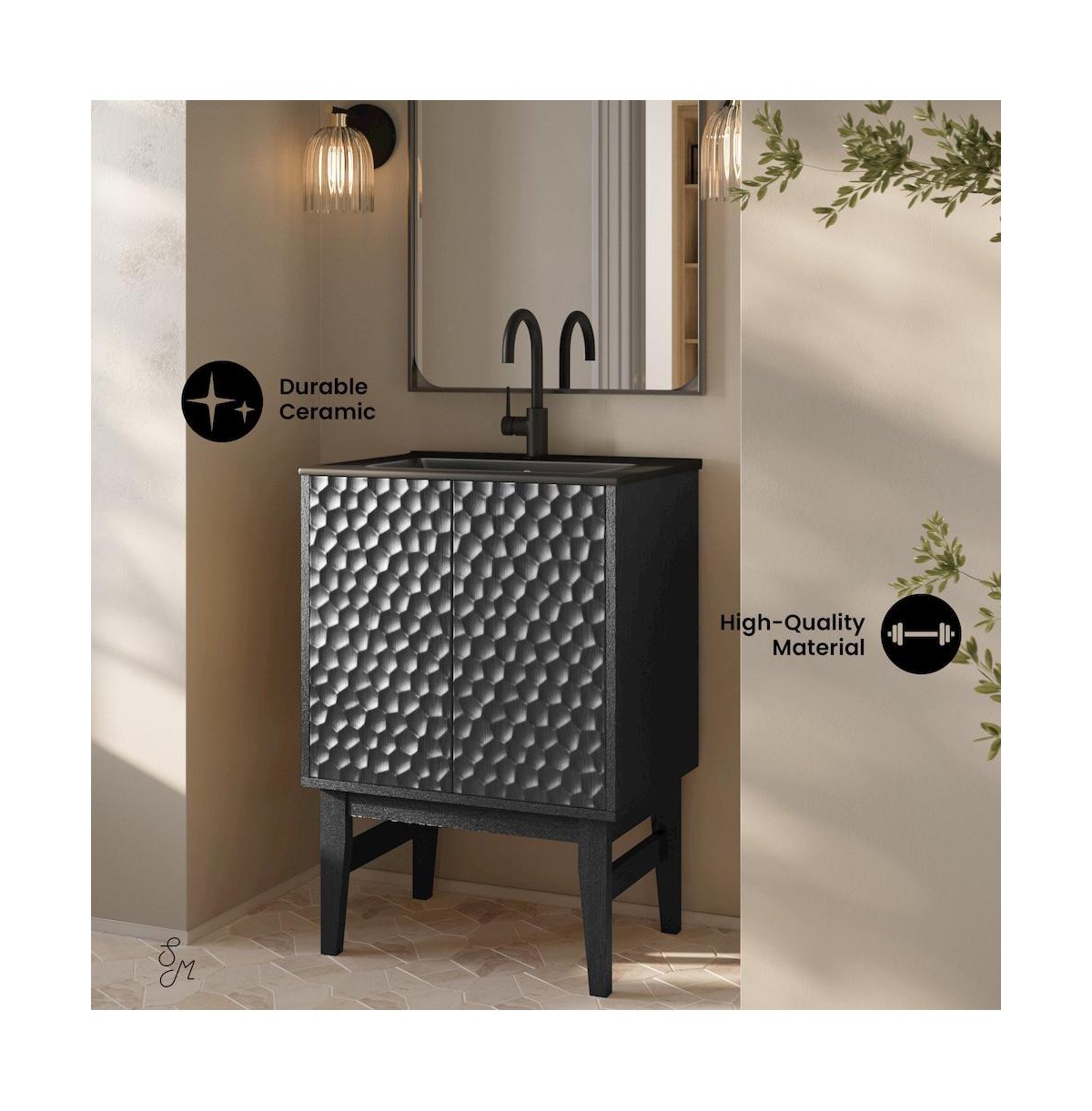 Swiss MadisonBosse 24" Freestanding Bathroom Vanity in Black Oak with Black Sink Top