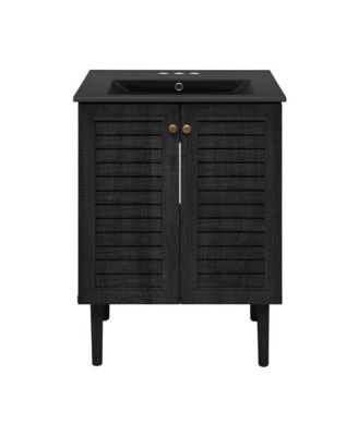 24" Freestanding Bathroom Vanity in Black Oak, Black 3-Hole Centerset Sink Top