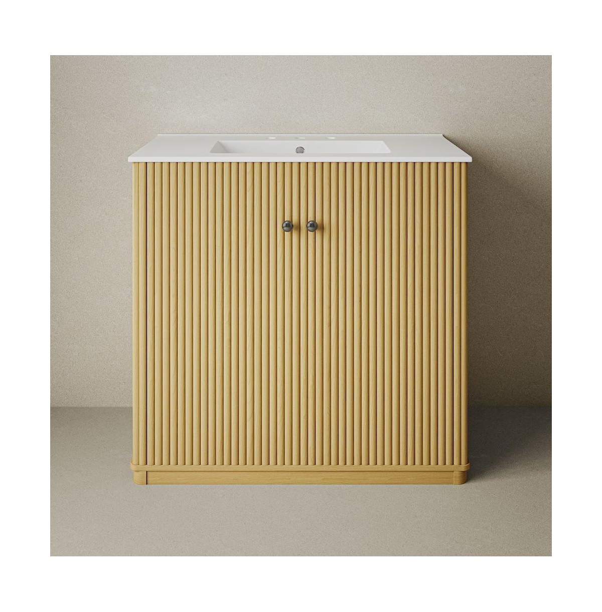 Swiss Madison 36" Freestanding Bathroom Vanity in Natural Oak with 3-Hole Widespread Sink Top