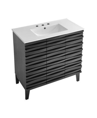 Cascade 36 in. Black Oak Bathroom Vanity With White, 3-Hole Ceramic Sink Top
