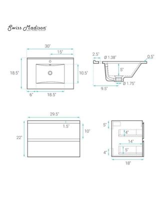 30" MDF Liberte Wall-Mounted Bathroom Vanity with Sink Top