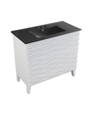 Cascade 36 in. White Oak Bathroom Vanity With Black, 3-Hole Ceramic Sink Top