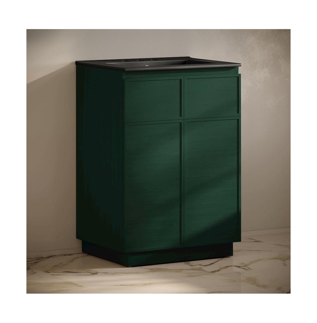 Swiss Madison 24" Freestanding Bathroom Vanity in Green Oak, Black 3-Hole Widespread Sink Top
