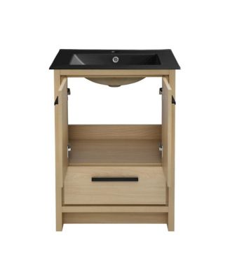 Virage 24 in. Brown Oak Bathroom Vanity With Black Ceramic Sink Top
