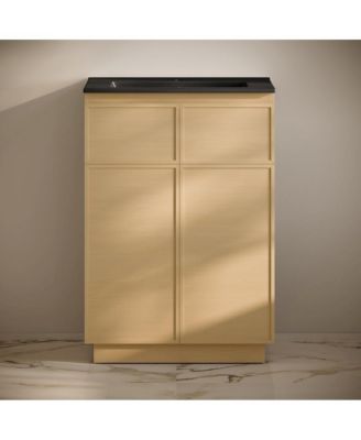 St. Tropez 24" Freestanding Bathroom Vanity in Natural Oak with Black Sink Top