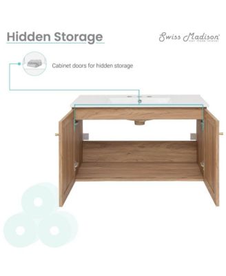 36 in. MDF Wall Hung Bathroom Vanity With 3-Hole Ceramic Sink Top