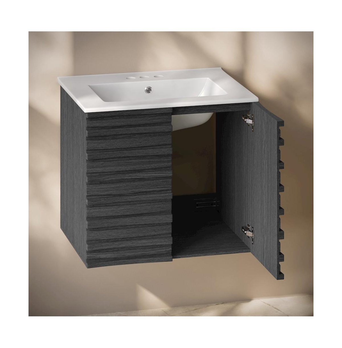 Swiss Madison24" Wall-Mounted Bathroom Vanity in Black Oak with 3-Hole Centerset Sink Top