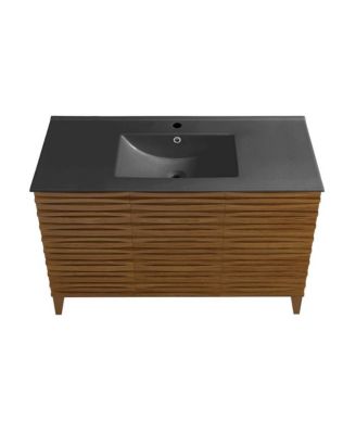 Cascade 48 in. Brown Oak Bathroom Vanity With Black Ceramic Sink Top