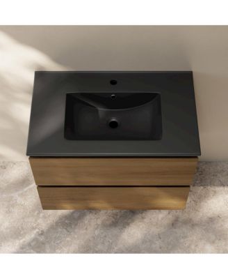 Liberte Wood 30" Wall-Mounted Bathroom Vanity with Black Sink Top