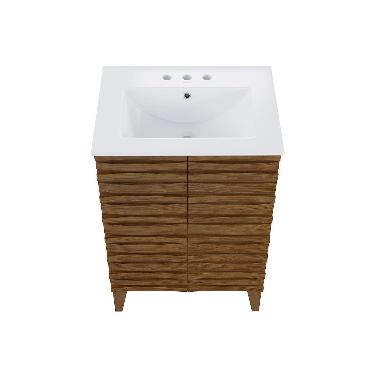 Swiss Madison Cascade 24 in. Brown Oak Bathroom Vanity With White, 3-Hole Ceramic Sink Top