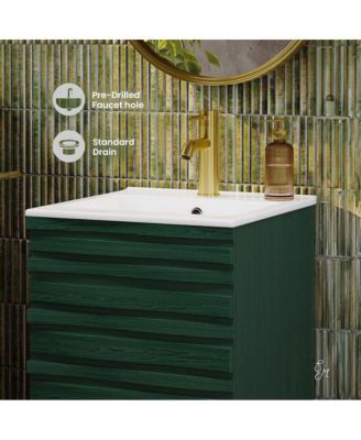 Cascade 18" Freestanding Bathroom Vanity in Green Oak with Sink Top