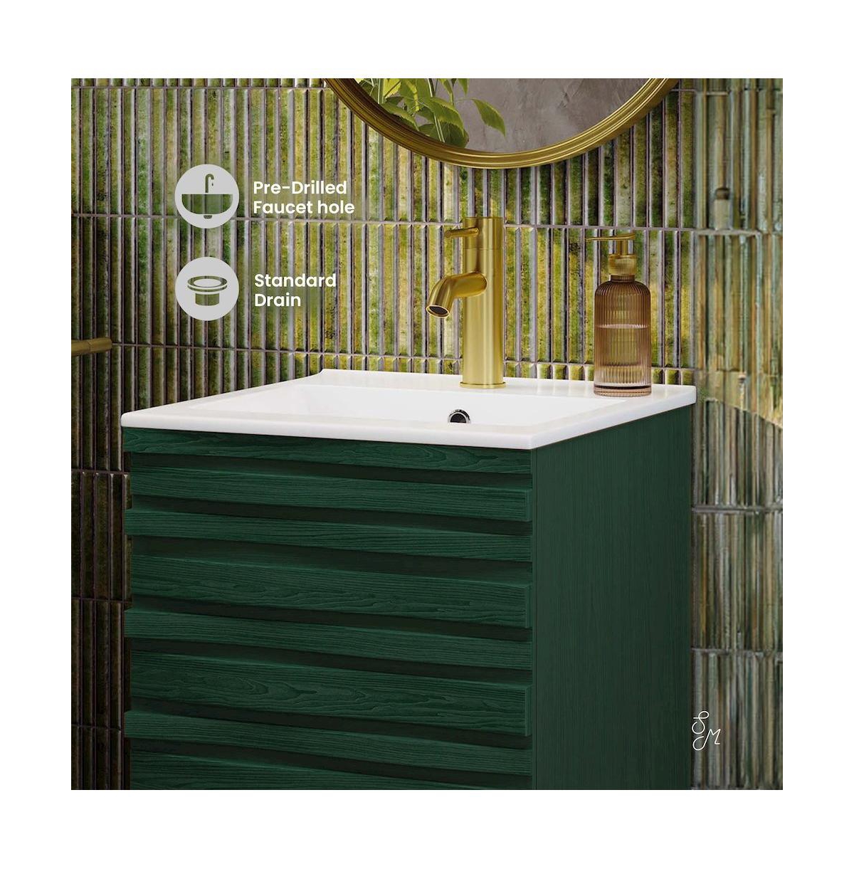 Swiss MadisonCascade 18" Freestanding Bathroom Vanity in Green Oak with Sink Top