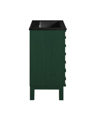 24" Freestanding Bathroom Vanity in Green Oak, Black 3-Hole Centerset Sink Top