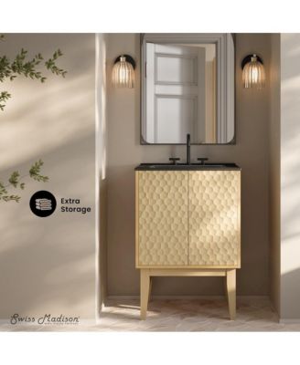 24" Freestanding Bathroom Vanity in Natural Oak, Black 3-Hole Centerset Sink Top