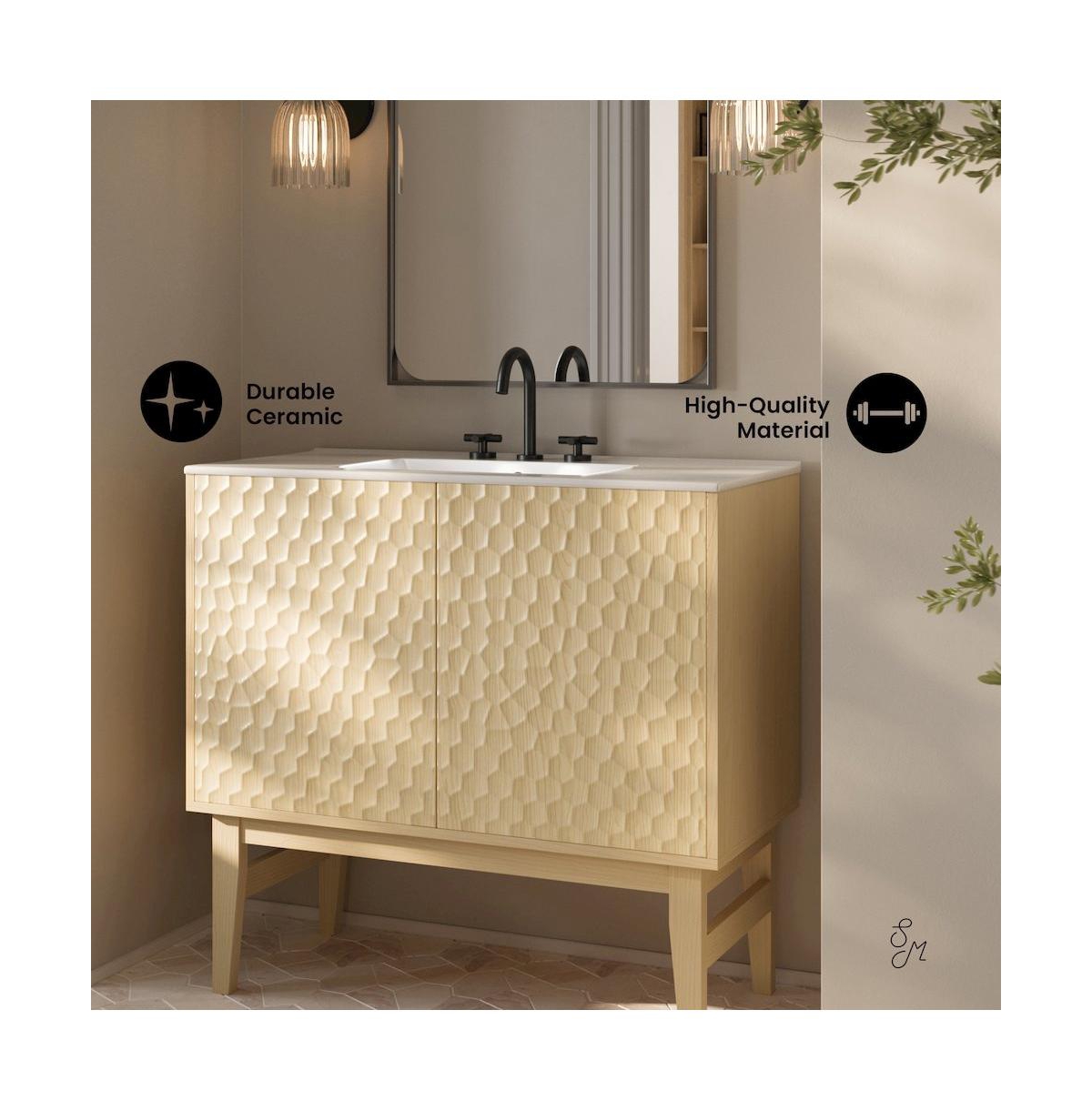 Swiss Madison 36" Freestanding Bathroom Vanity in Natural Oak with 3-Hole Widespread Sink Top
