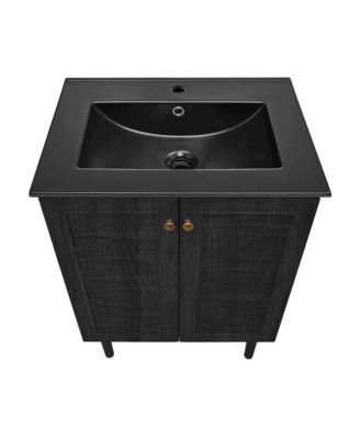 Bron 24" Freestanding Bathroom Vanity in Black Oak with Black Sink Top