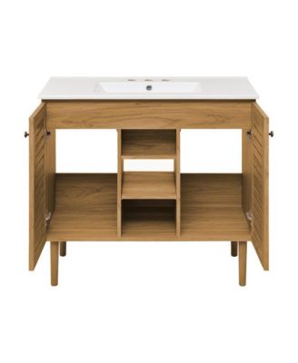 36" Freestanding Bathroom Vanity in Golden Oak with 3-Hole Widespread Sink Top