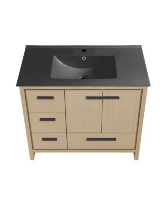 Virage 36 in. Brown Oak Bathroom Vanity With Black Ceramic Sink Top