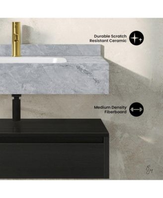 Avancer 36" Wall-Mounted Bathroom Vanity in Black Oak with Storm Gray Sink Top