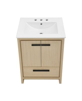 Virage 24 in. Brown Oak Bathroom Vanity With White, 3-Hole Ceramic Sink Top