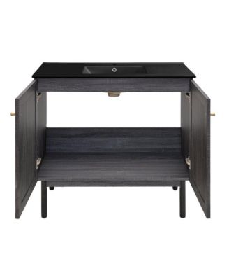 Classe 36" Freestanding Bathroom Vanity in Black Oak with Black Sink Top