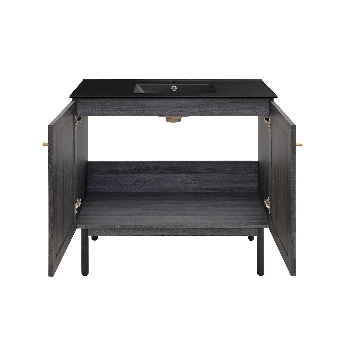 Classe 36" Freestanding Bathroom Vanity in Black Oak with Black Sink Top