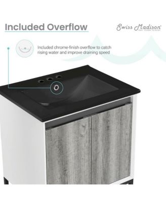 Marseille 24 in. Gray Oak Bathroom Vanity With Black, 3-Hole Ceramic Sink Top