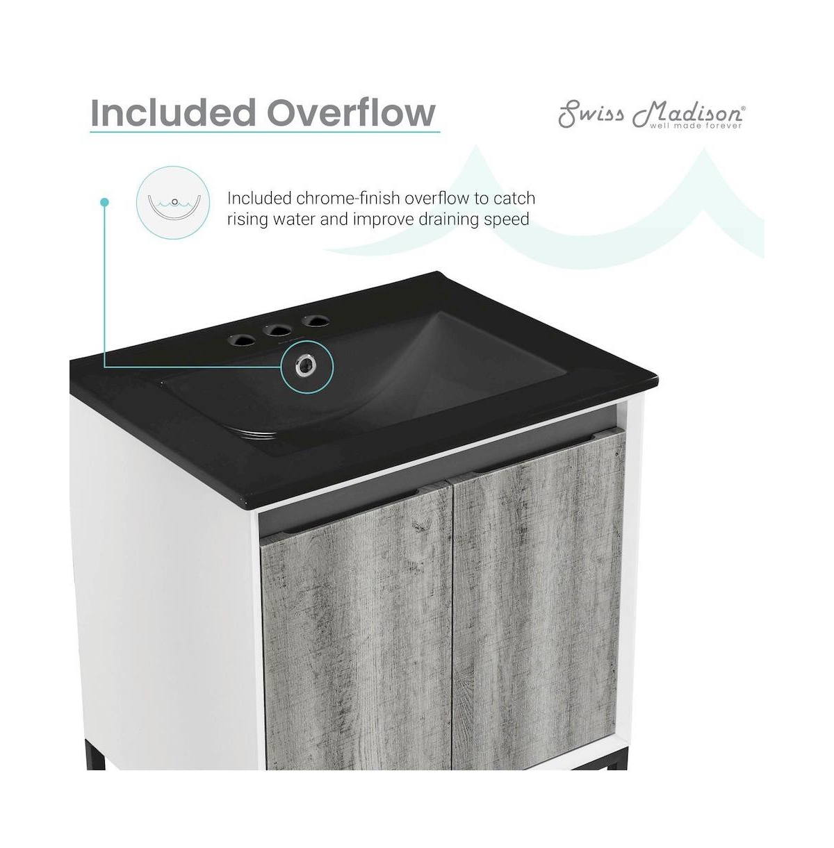 Swiss Madison Marseille 24 in. Gray Oak Bathroom Vanity With Black, 3-Hole Ceramic Sink Top