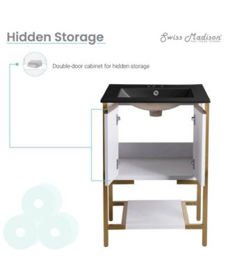 Marseille 24 in. White Bathroom Vanity With Black, 3-Hole Ceramic Sink Top