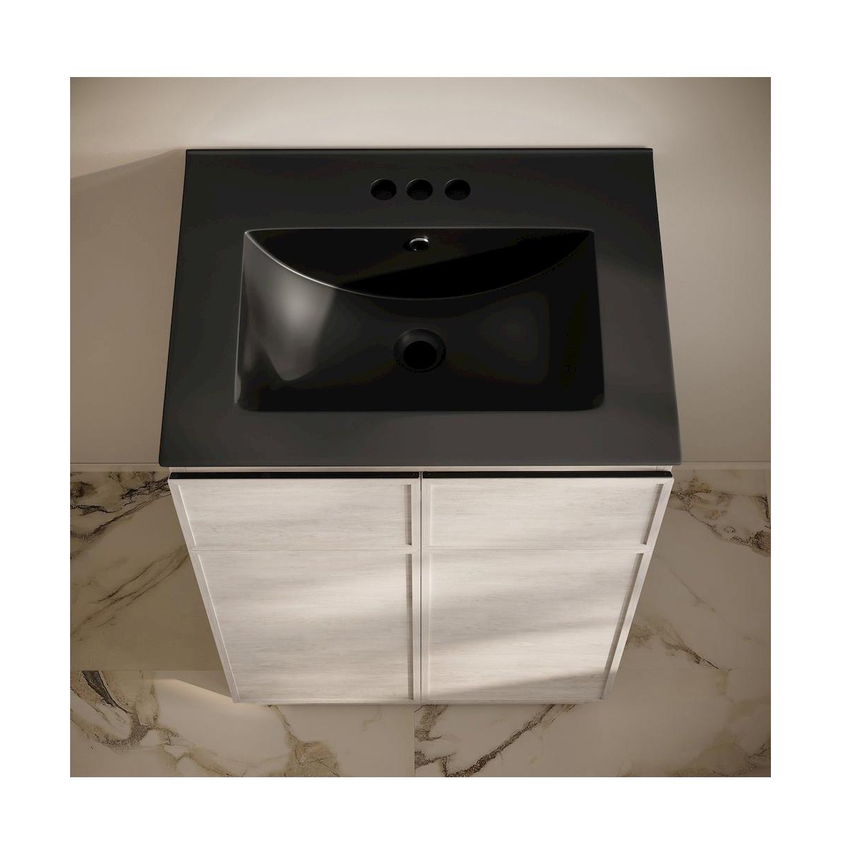 Swiss Madison 24" Freestanding Bathroom Vanity in White Oak, Black 3-Hole Centerset Sink Top