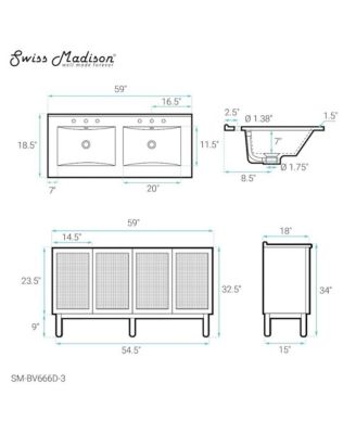 60" MDF Freestanding Bathroom Vanity, 3-Hole Widespread Double Basin Sink Top