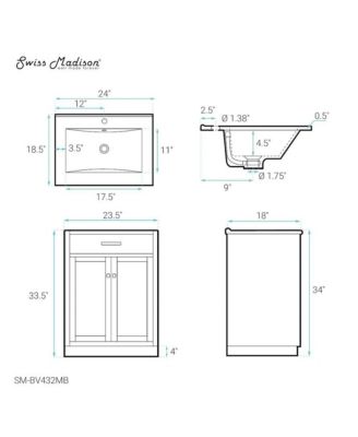 Burdon 24 in. Brown Oak Bathroom Vanity With Black Ceramic Sink Top