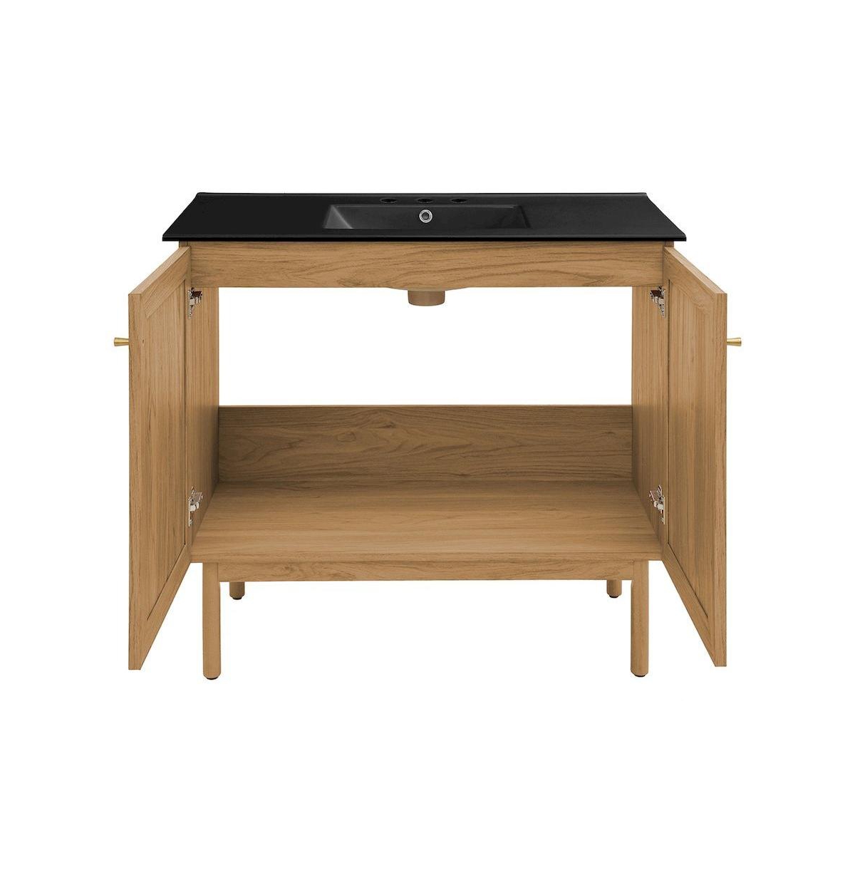 Swiss Madison36" Freestanding Bathroom Vanity in Golden Oak, Black 3-Hole Widespread Sink Top